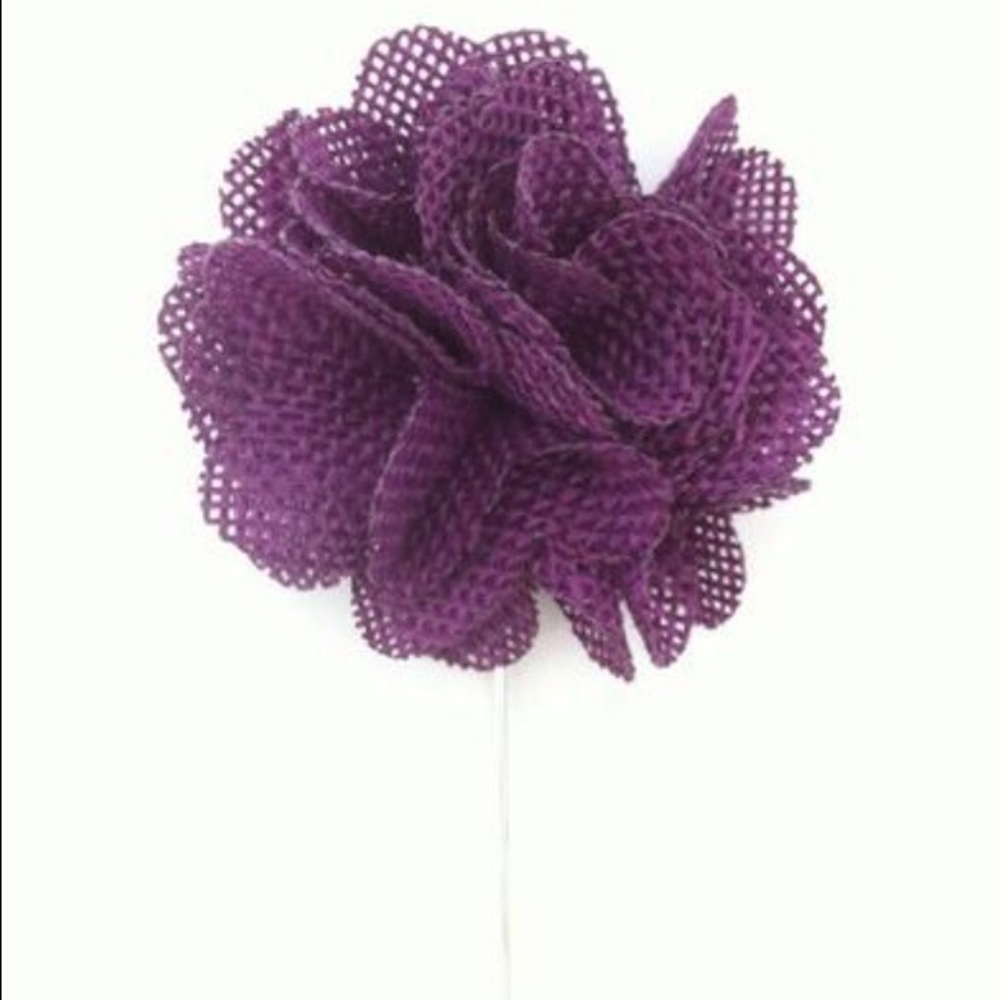 Royal Purple Burlap Flower Lapel Pin