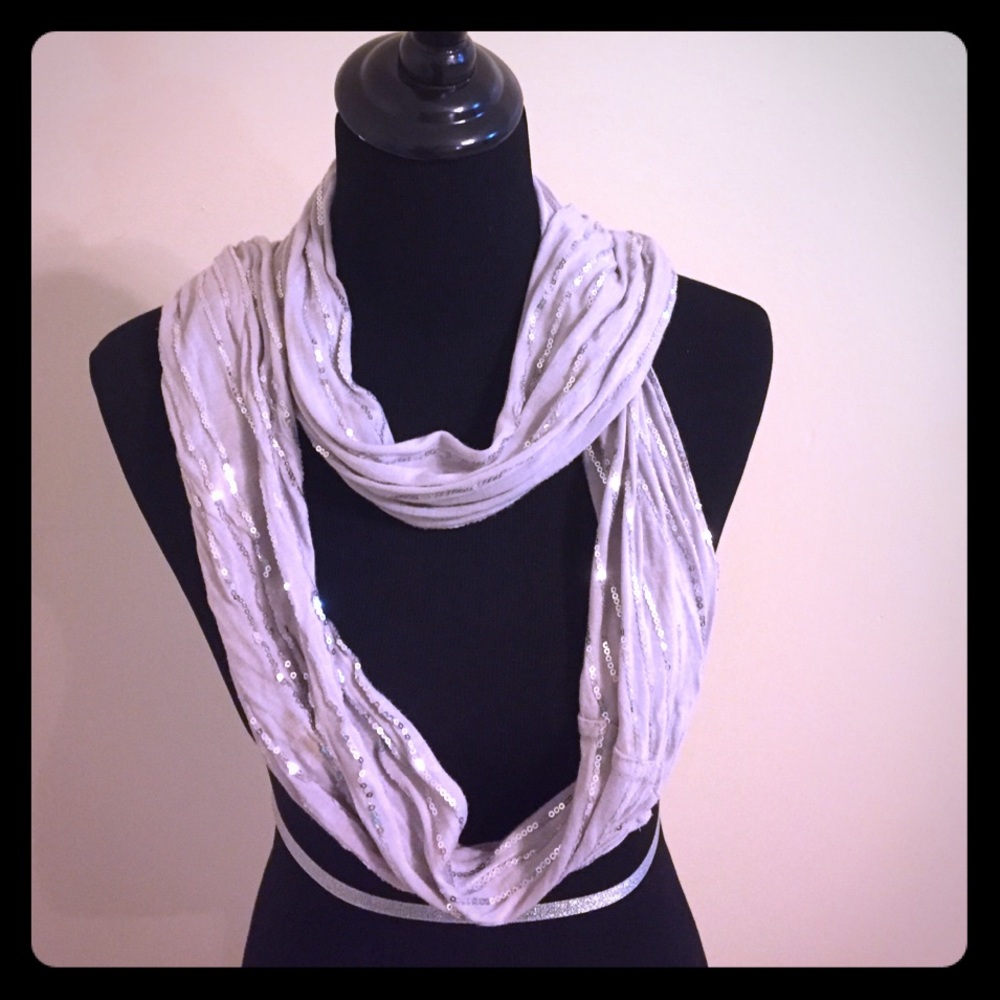 Grey silver sequined infinity scarf