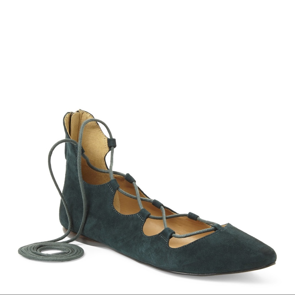 🇺🇸Sale🇺🇸 Nine West Lace Up Flats Hunter Green