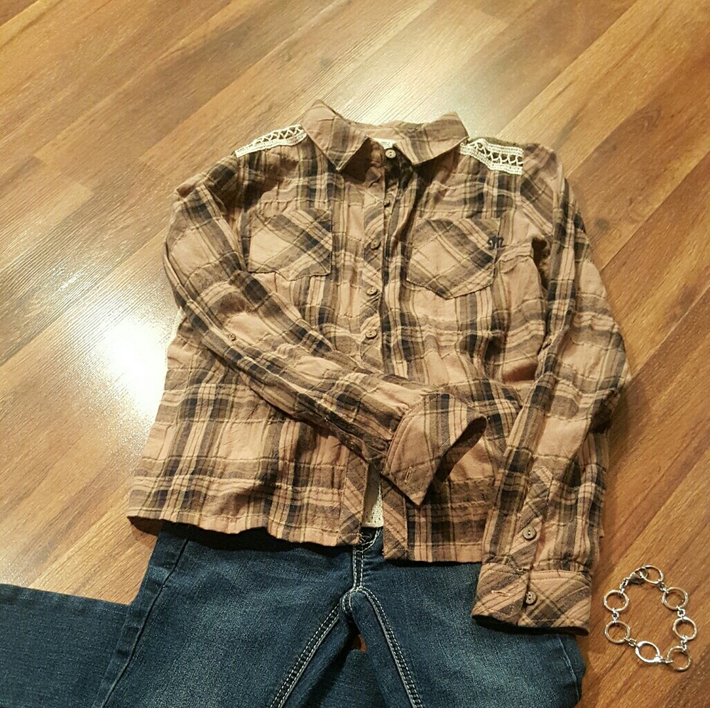 Miss Me Button-Up Flannel Shirt NWOT