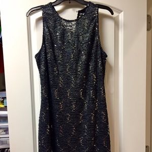 Navy sequin semi-formal dress