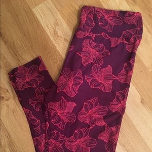 Lularoe Pink Purple Flower Hibiscus Legging TC NWT