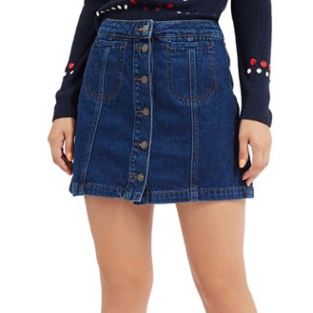 Button Front Denim Skirt