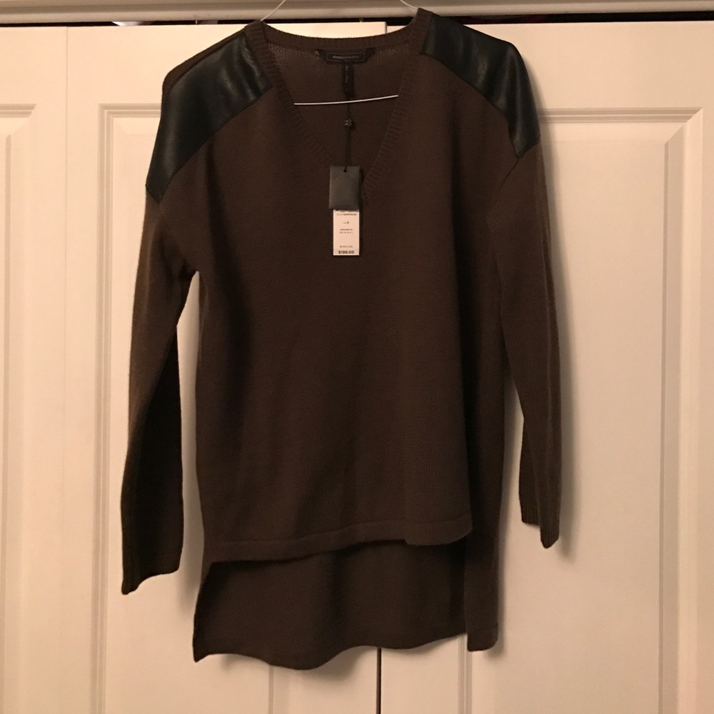 BCBG Everleigh Sweater with leather detail.