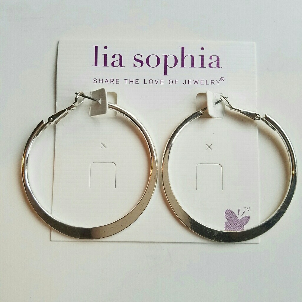 Lia Sophia Roundel silver hoop earrings. EUC
