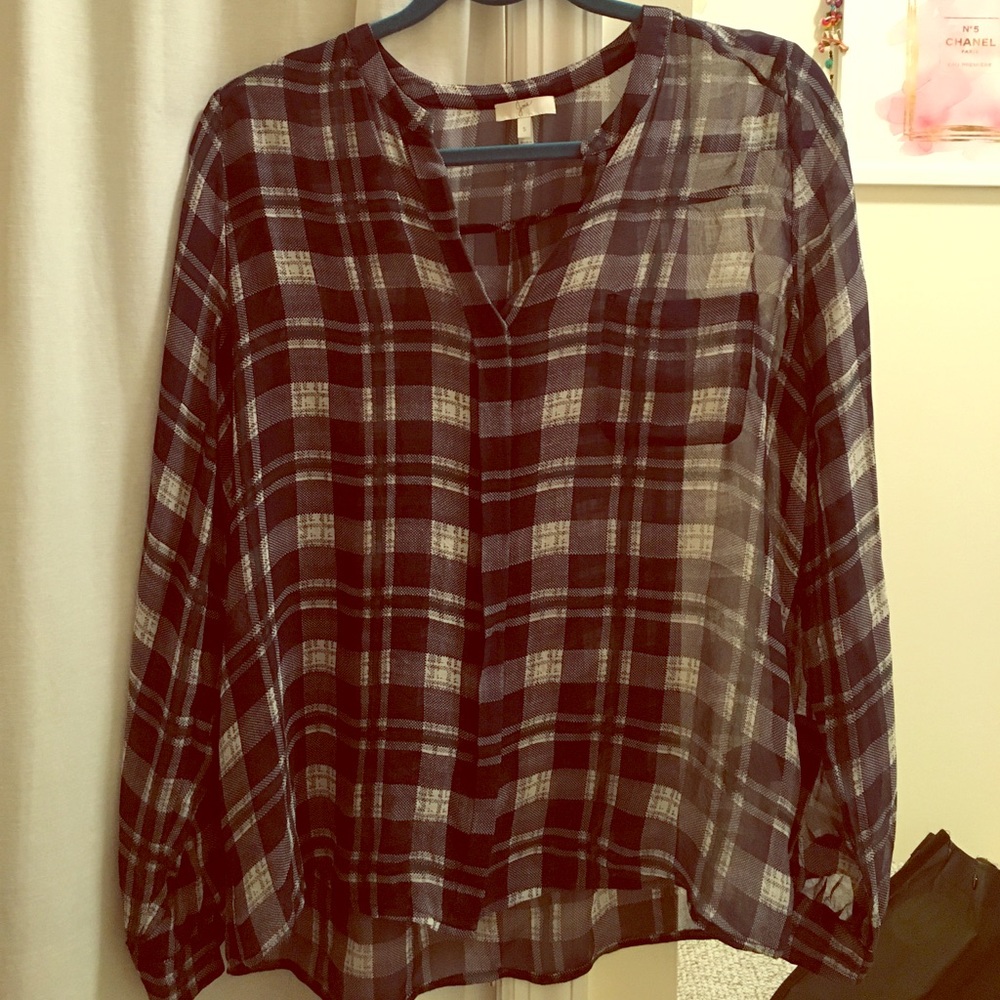 Joie navy plaid blouse size small