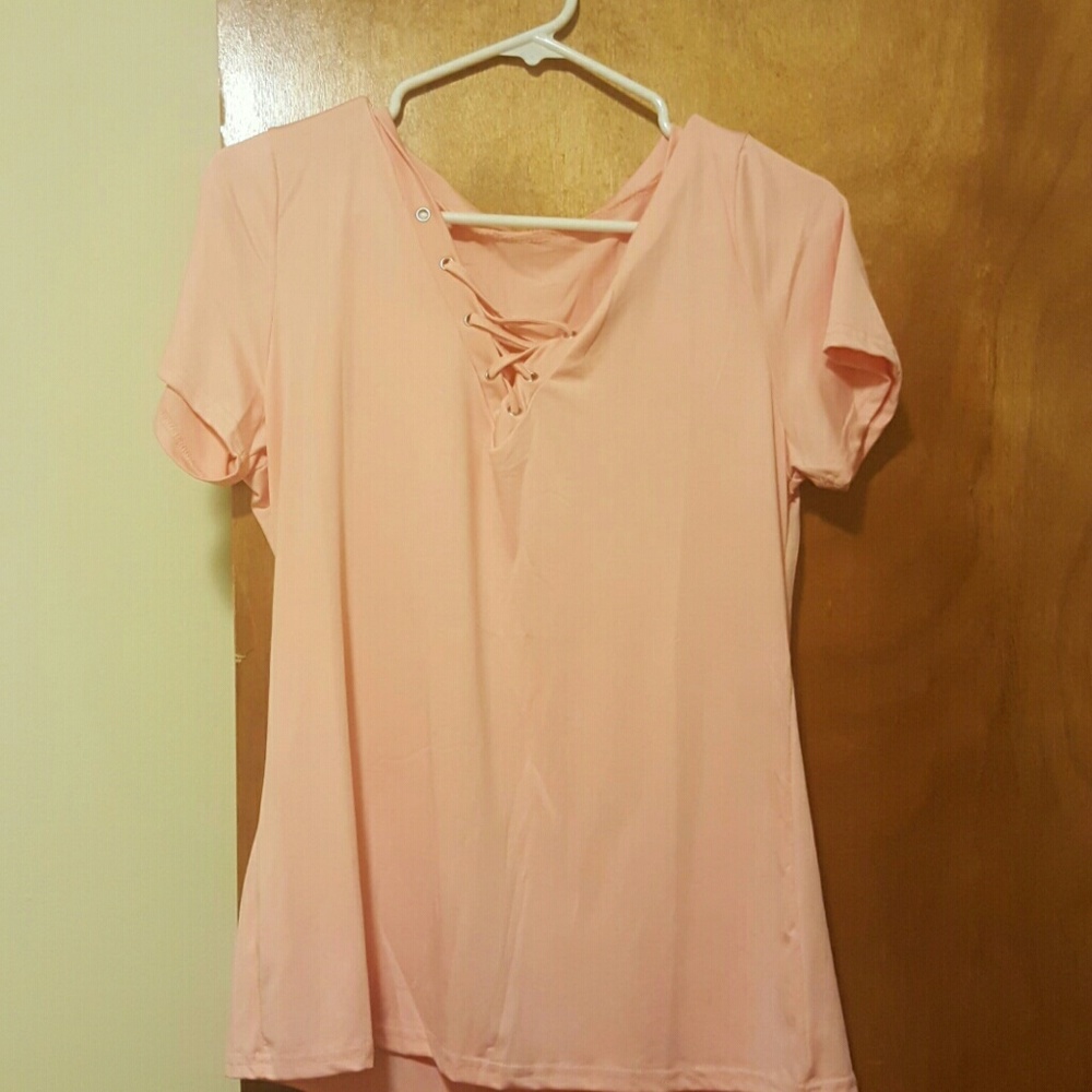 Pink Lace up Front Top