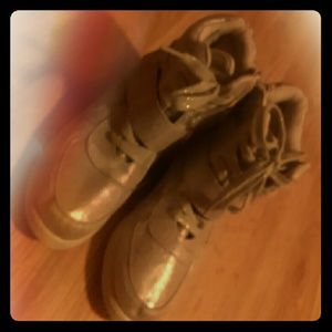 Tan/sparkly wedge boots