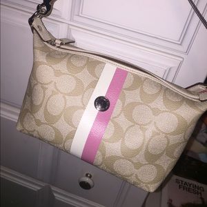 Coach Pink and White Stripe Handbag