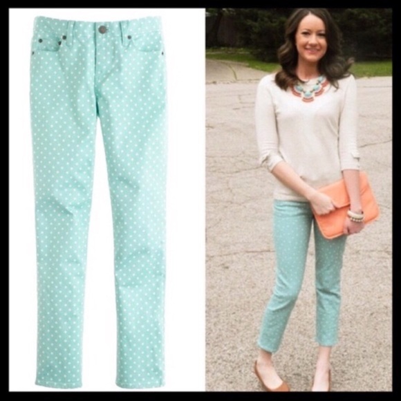 J. Crew Denim - j. crew // mint polka dot cropped matchstick jeans
