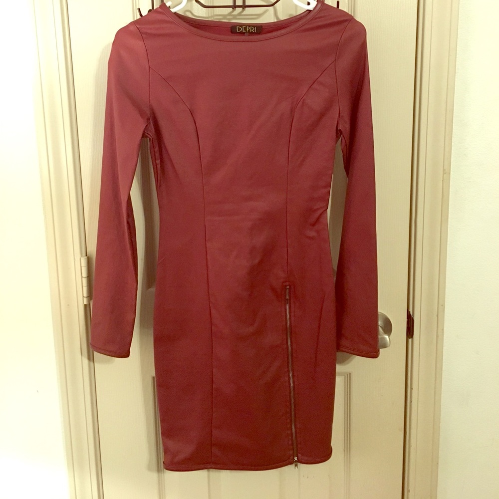 Burgundy Bodycon Leather Dress