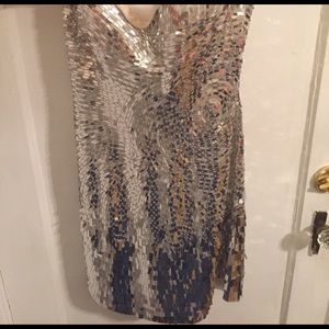 Sherri Hill Silver Sequin Cocktail Dress