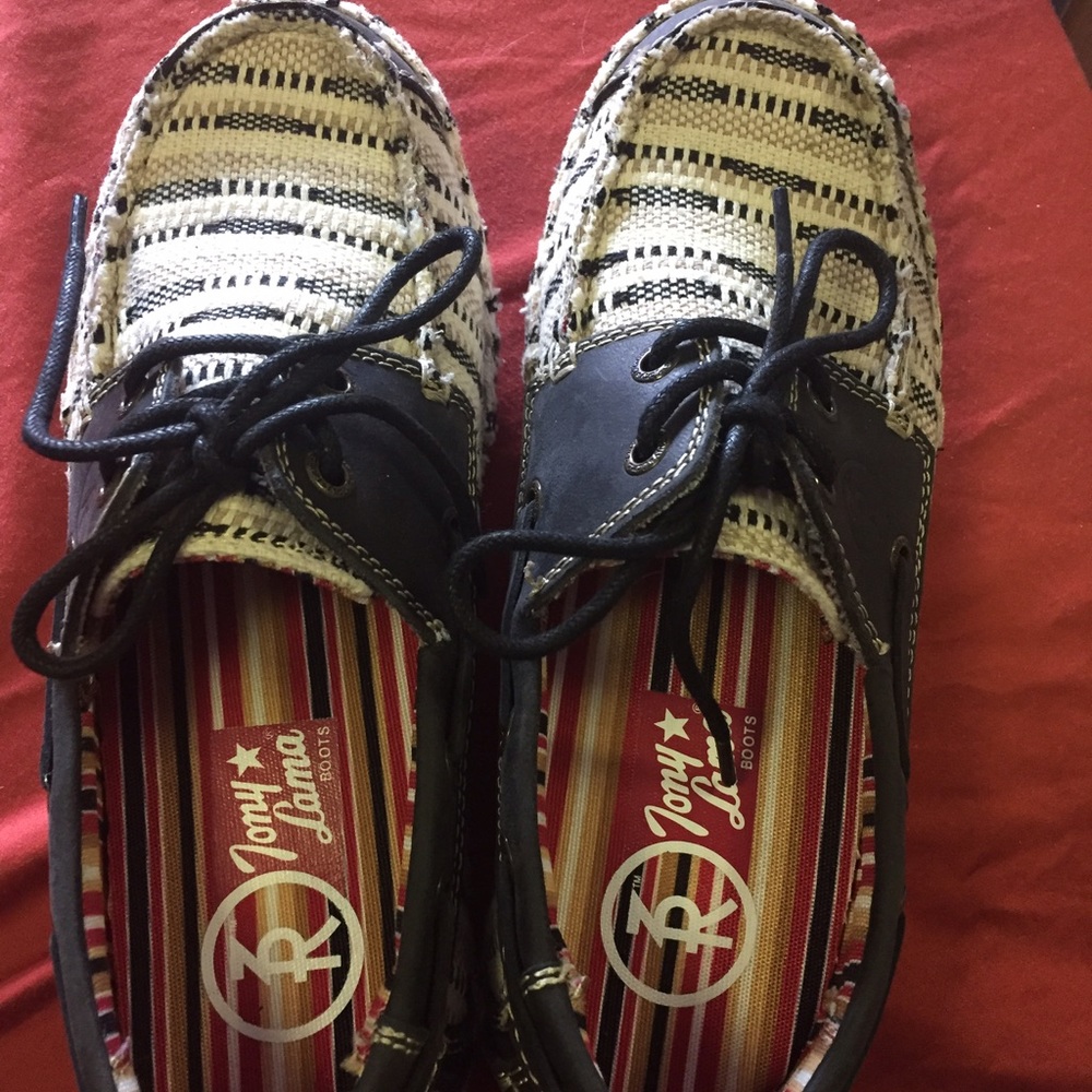 Tony Lama Tan & Blk Natural Canvas Lace Up Oxford