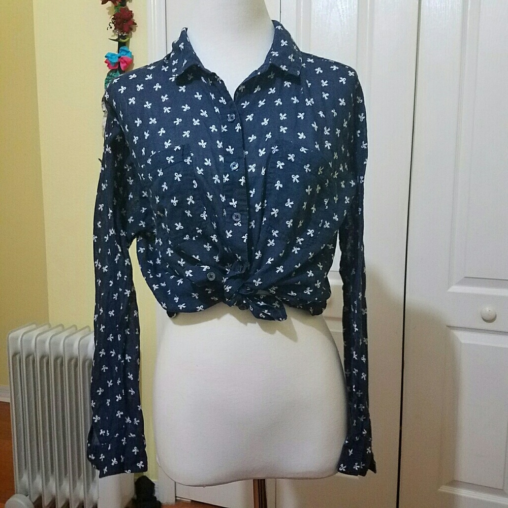 Sheer blue button down shirt