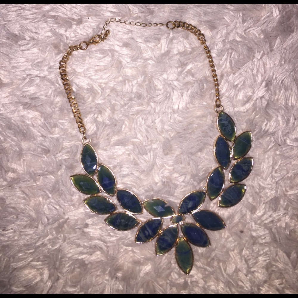 teal and gold petal necklace