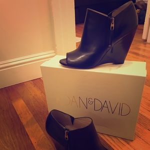 Joan & David black leather peep toe booties