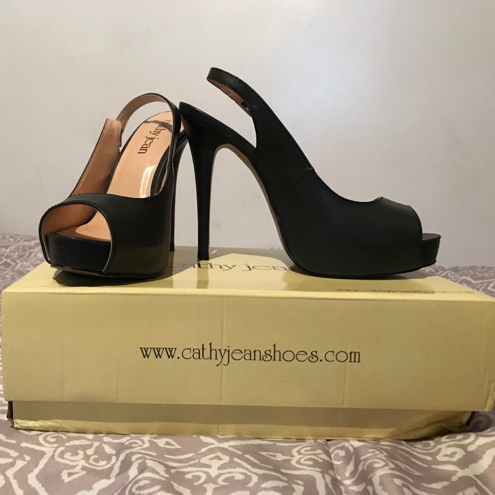 Black open toe Cathy jean heels