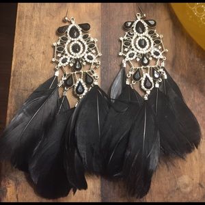 Luxury diamond/feather earrings