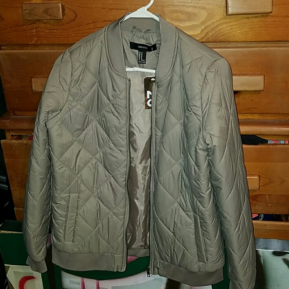 Gray quilted bomber
