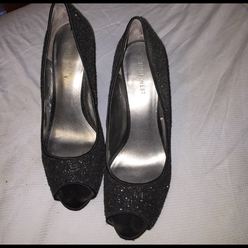 Nine West Peep Toe Glitter Pumps
