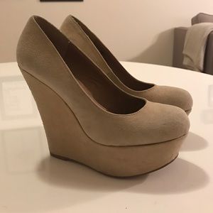 Blush pink wedge heels