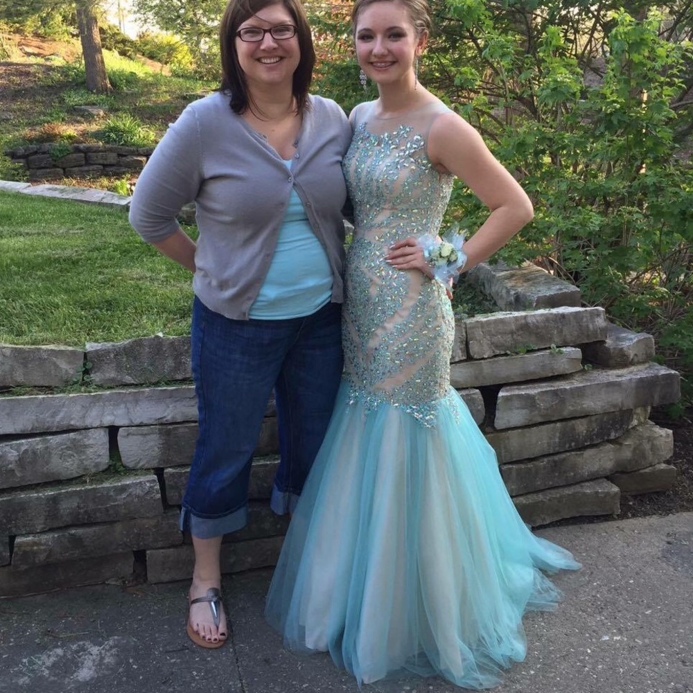 Light blue mermaid prom dress