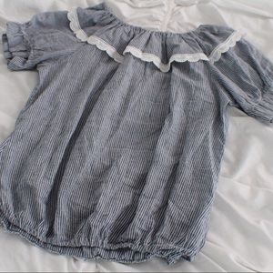 Tops - OFF SHOULDER PIN STRIPED BLOUSE Tops - OFF SHOULDER PIN STRIPED BLOUSE