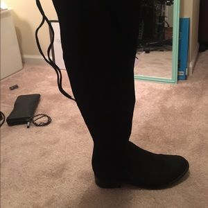 Black thigh high suede boots