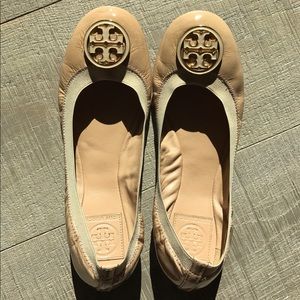 Tory Burch Caroline Nude Patent Leather Flats