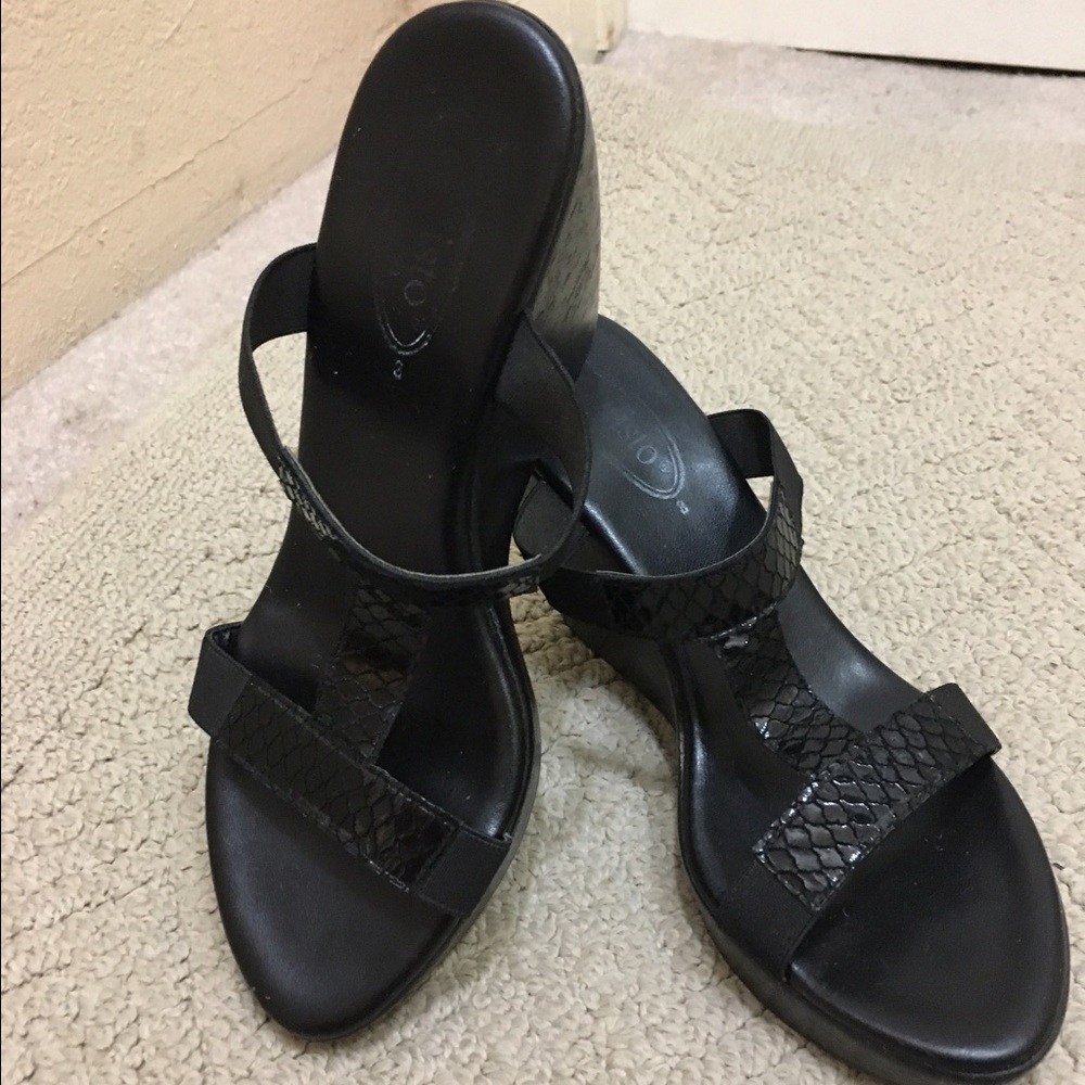 Callisto black stretchy wedge sandal