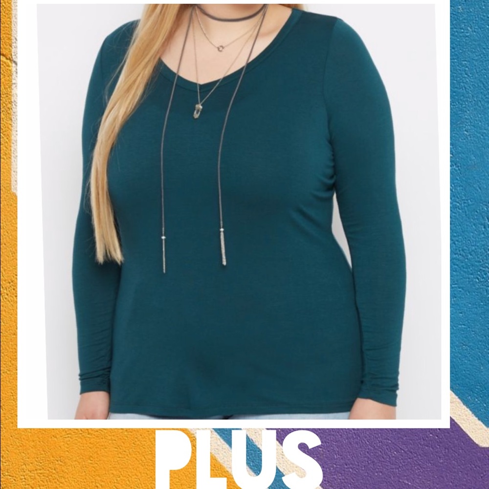 Plus Teal V-Neck Long Sleeve Top