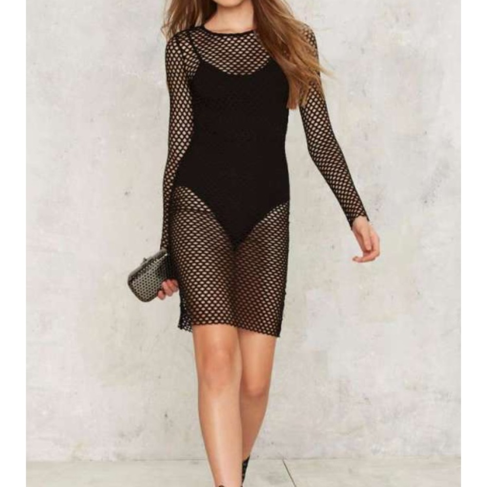 Solemio LA black mesh dress with bodysuit