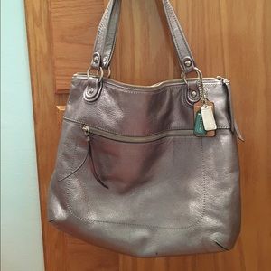 Coach silver tote bag