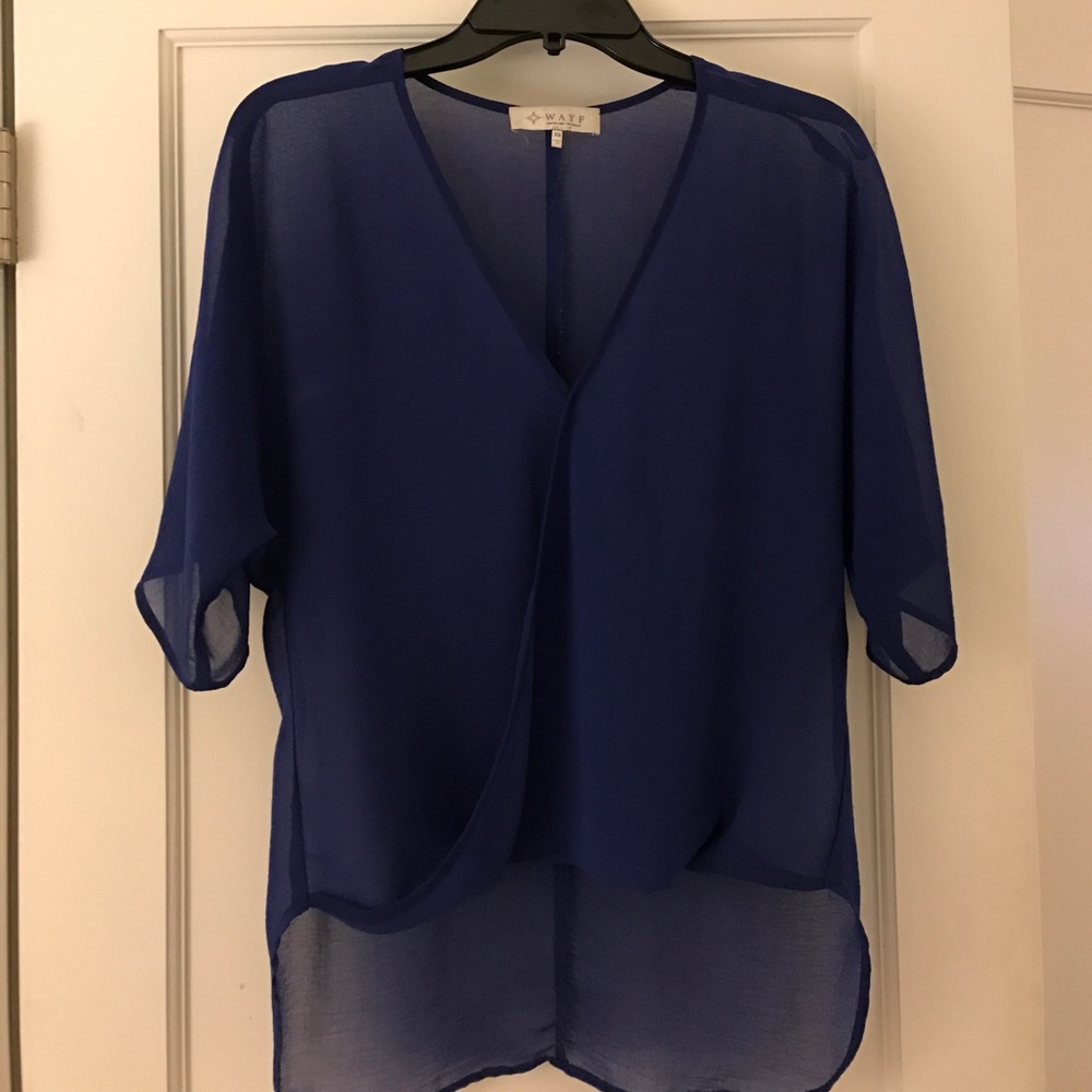 Wayf sheer wrap high/low top in royal blue