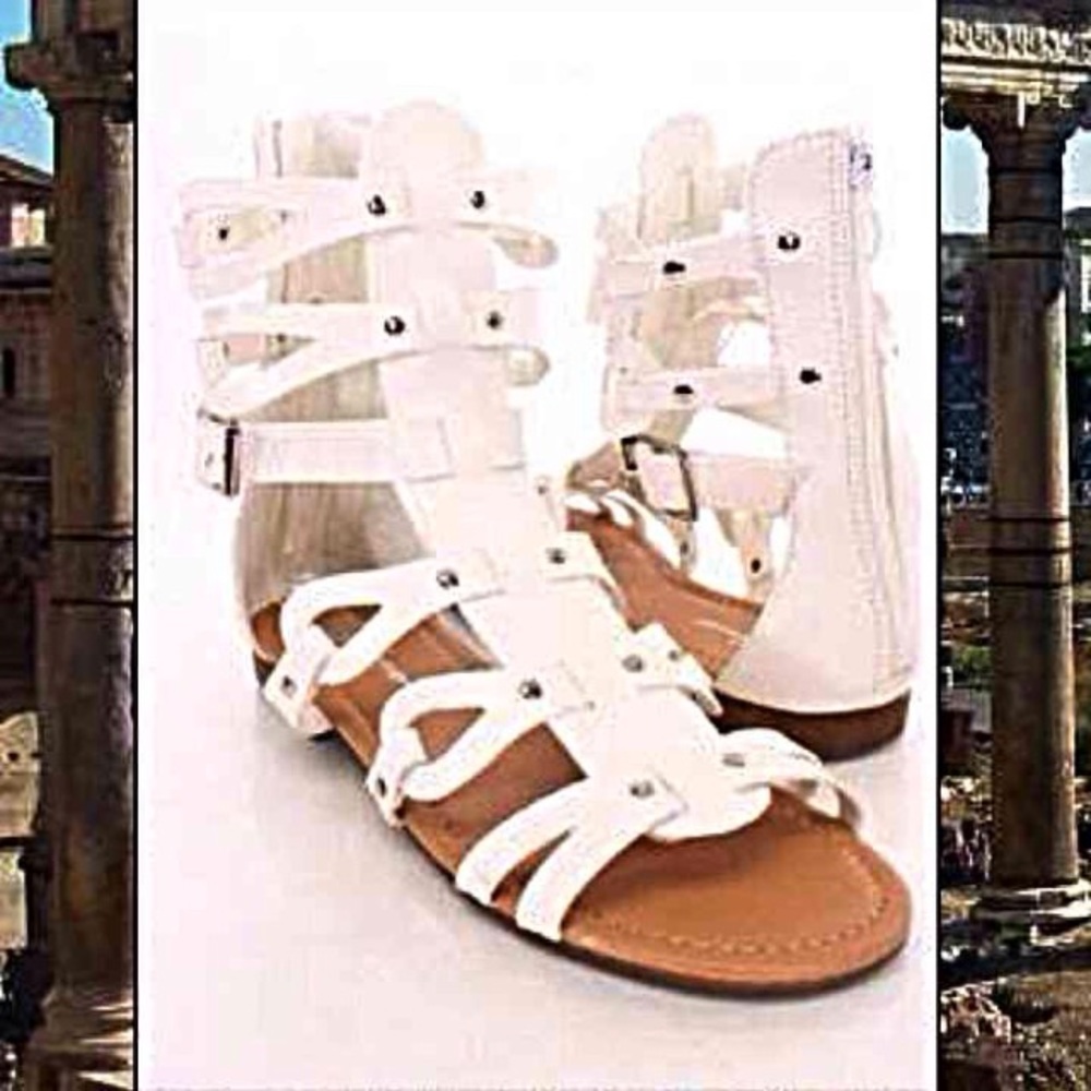 Gladiator Straps Leather Open Toe Flat Sandals - image 1