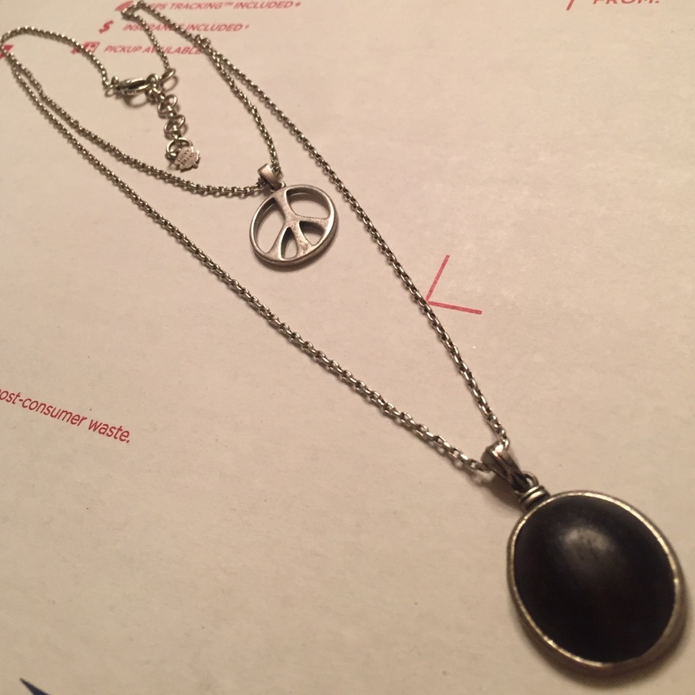 Lucky Brand double silver pendant peace necklace