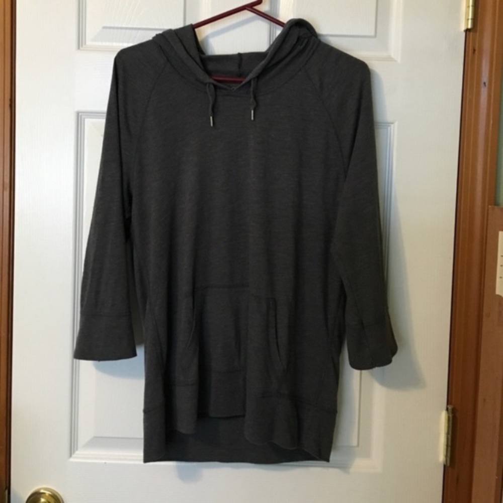 Lightweight grey hooded shirt