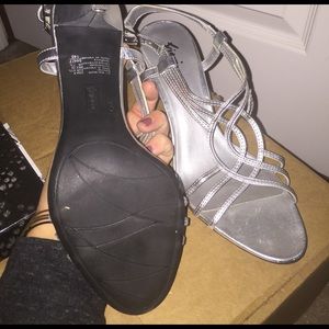 Silver open toe heels