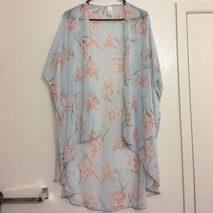 Women's Large Floral Sheer Summer Long Cardigan