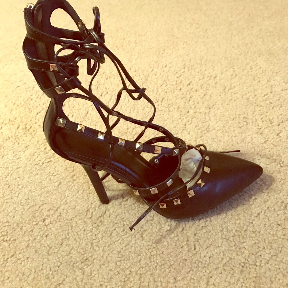 Black lace up heels