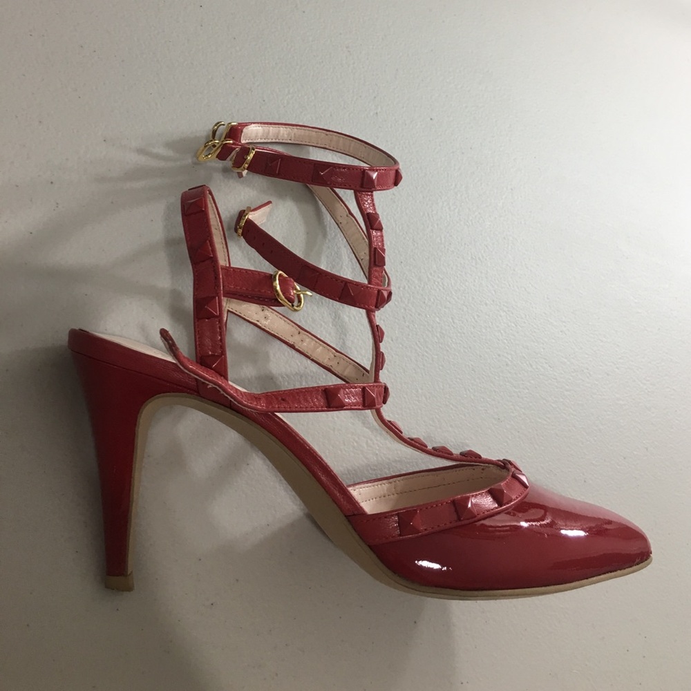 Red Stud Short Heels that wraps around your ankle