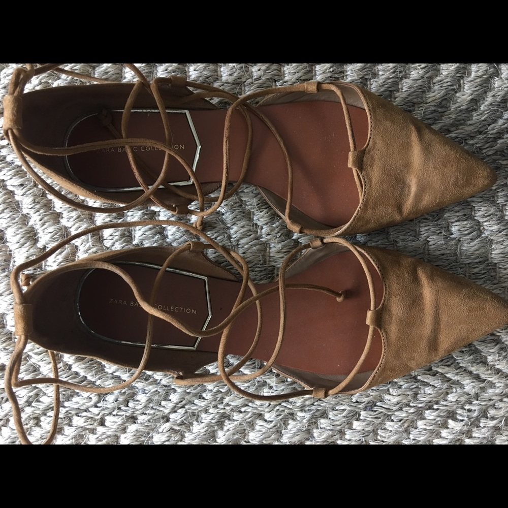 Zara pointed lace up ballerinas