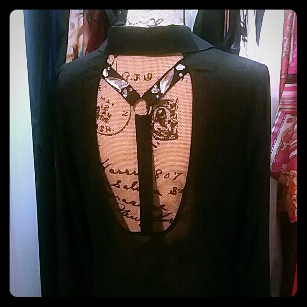 Black shiffon open back top