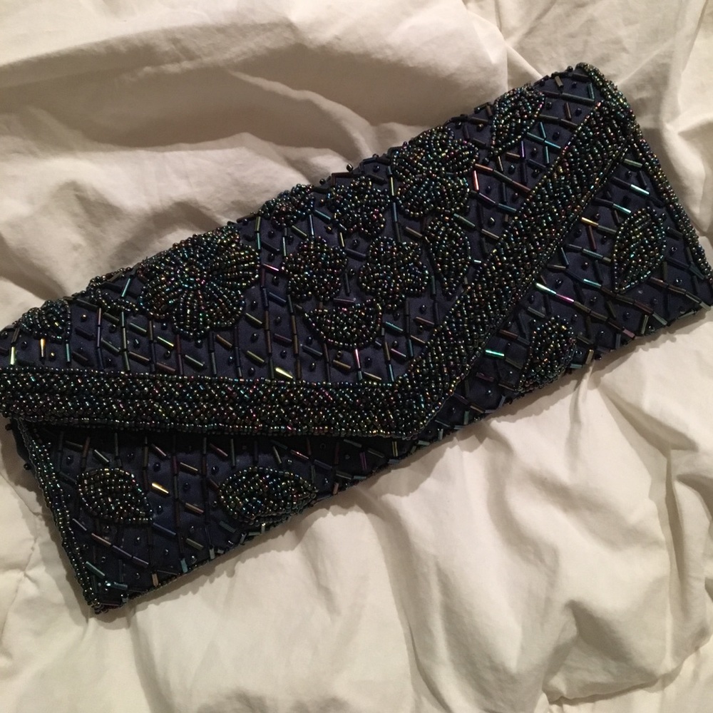 Sold-Beaded navy evening handbag made in Vietnam