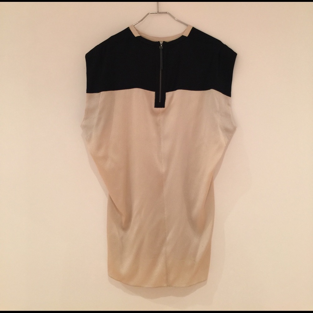 Helmut Lang Metallic Navy/Beige Silk Top