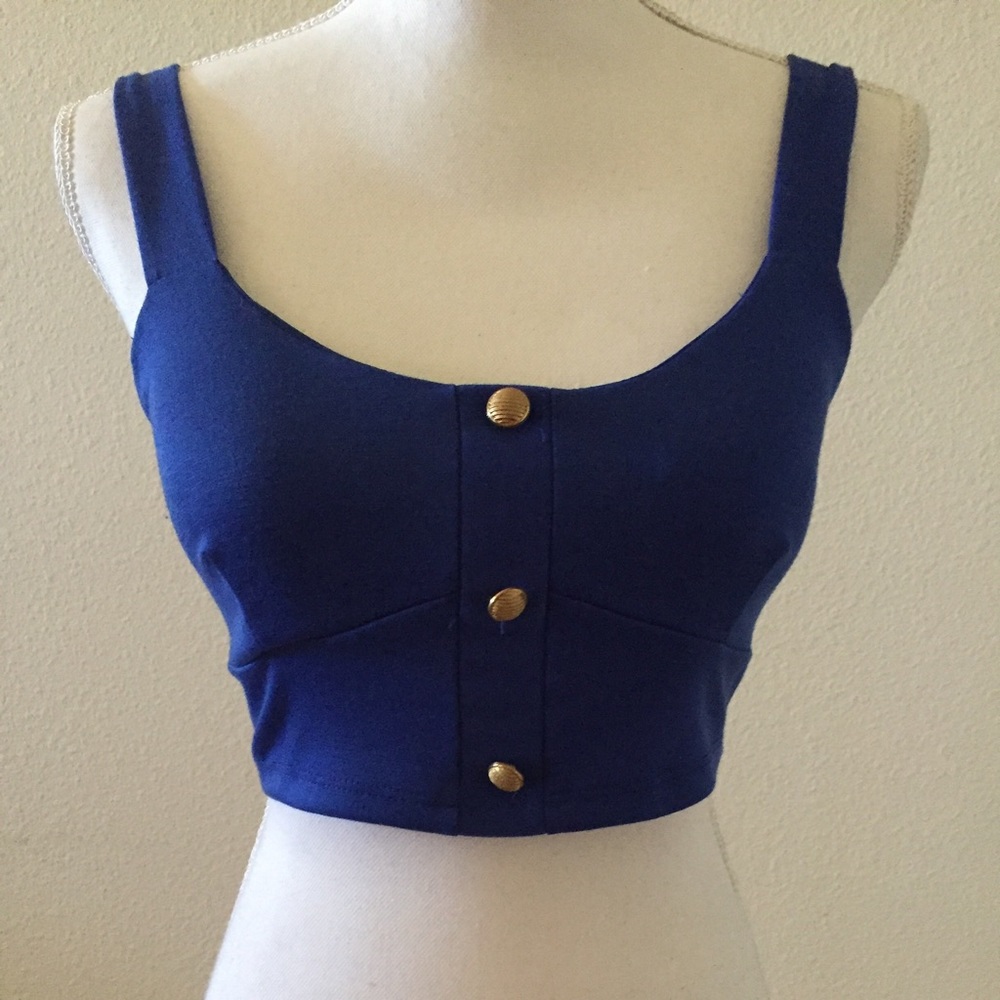 Body Central Blue Button Up Crop Top