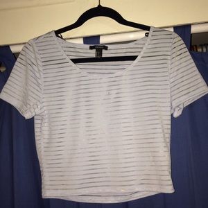 blue mesh stripes crop top