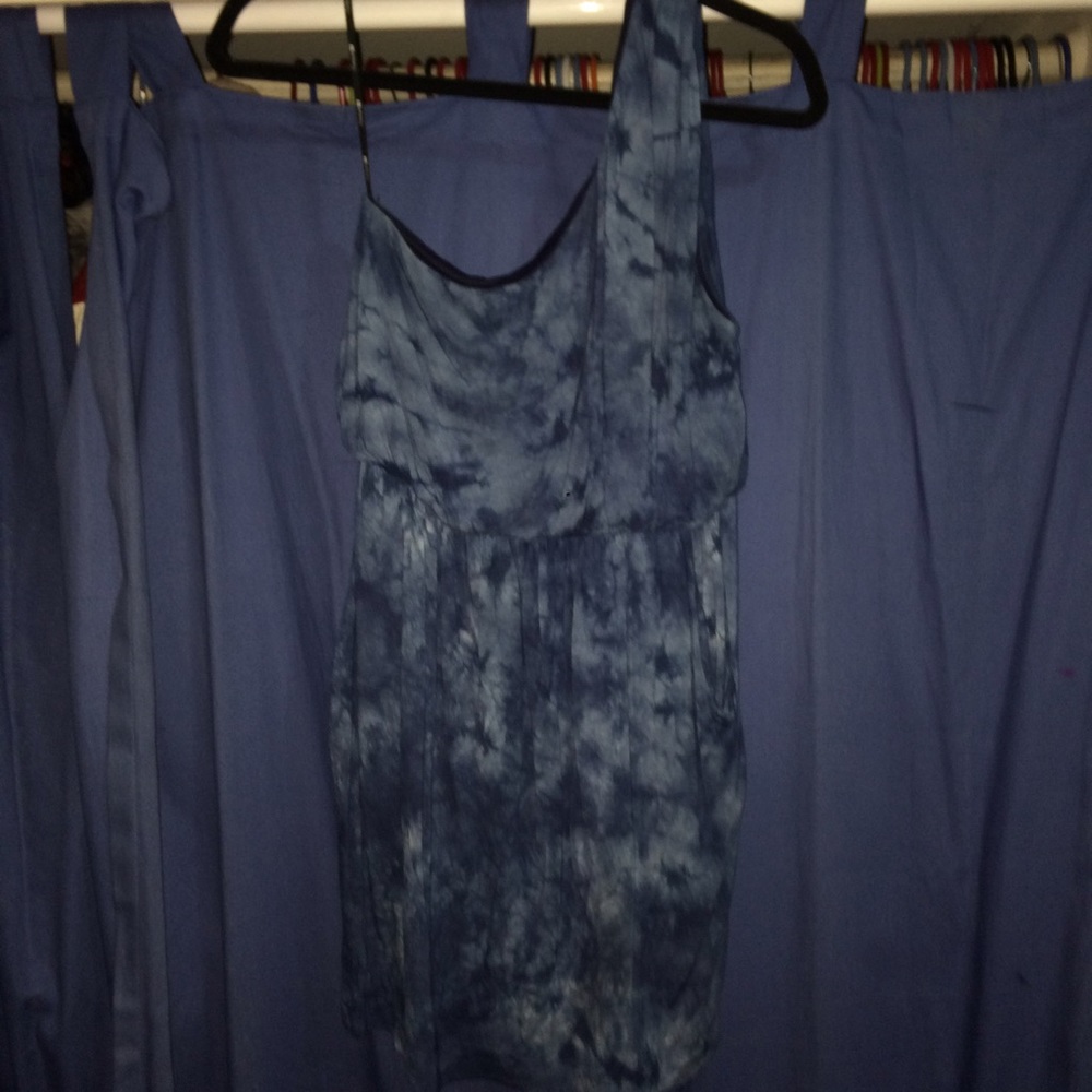 blue tie dye off shoulder dress