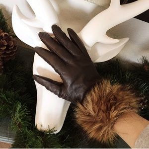 Faux Fur and Leather Gloves