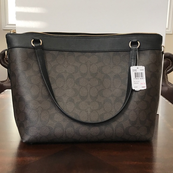 ❤️SOLD❤️ Coach TYLER TOTE SIGNATURE BROWN BLACK - Picture 4 of 8